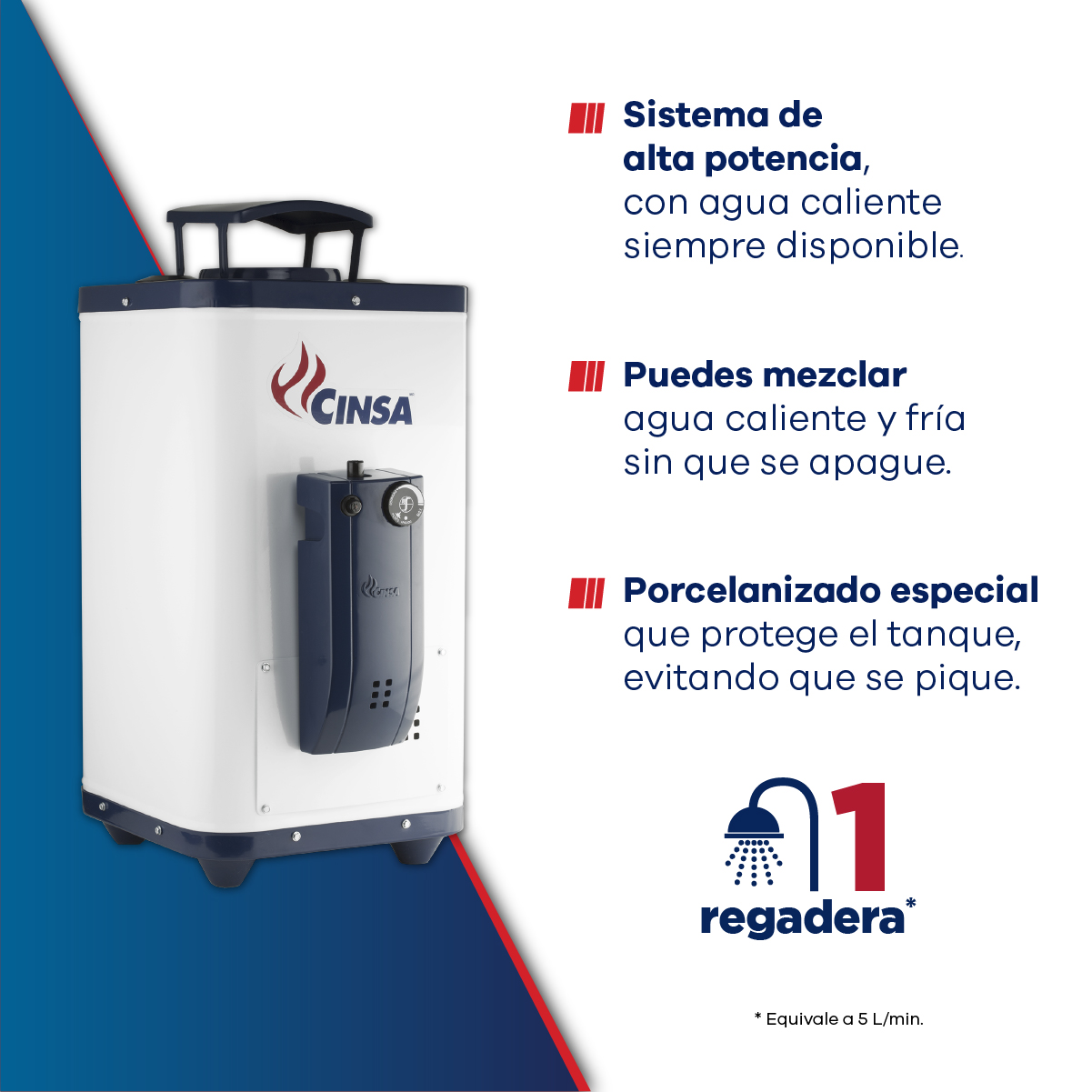 Calentador de Agua Rápida Recuperación CDP-06 para 1 servicio, 6 Litros/Minuto para Gas L.P. Blanco con Azul