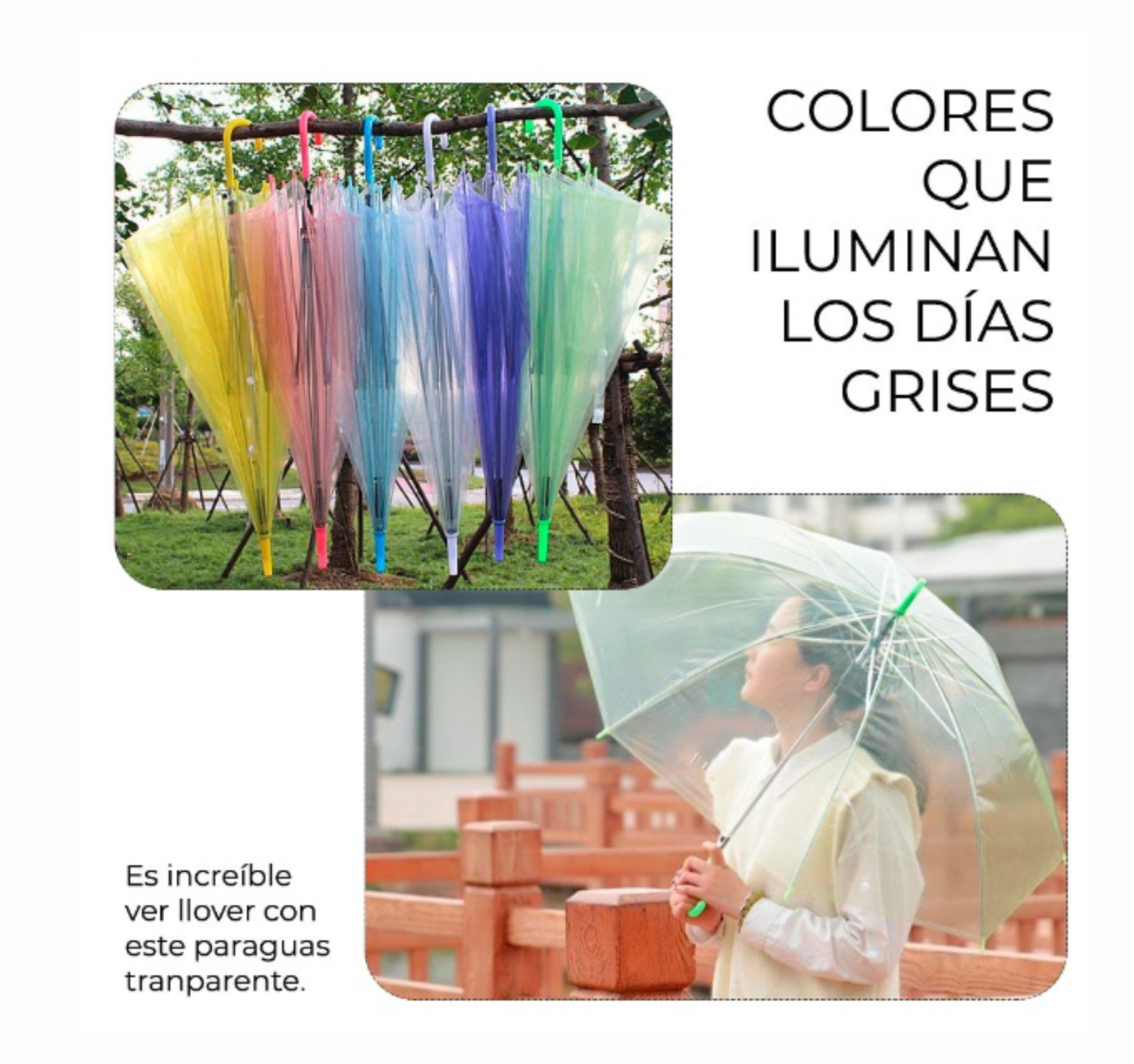Paraguas Transparente De Colores tipo burbuja alta calidad resistente varios colores