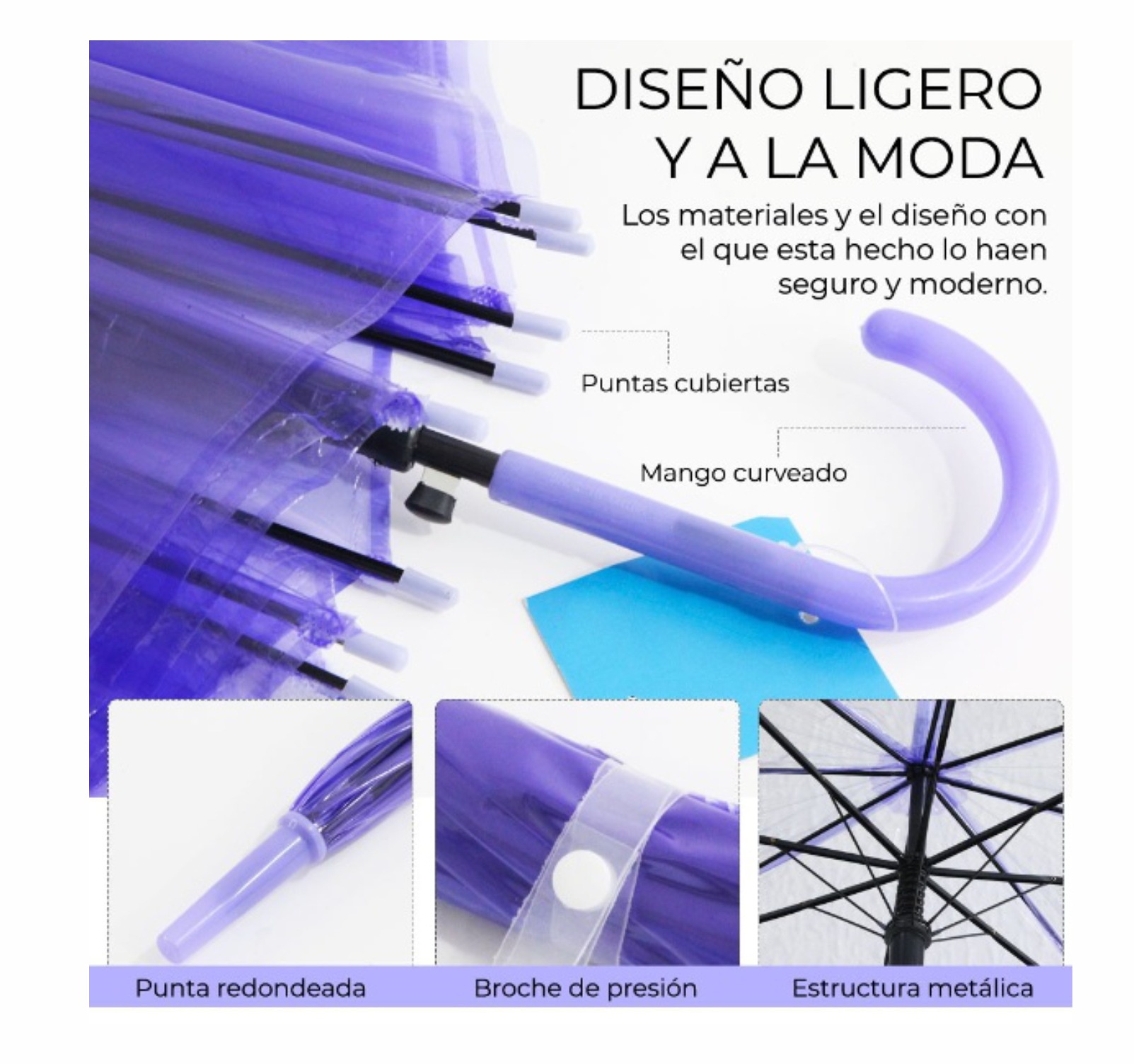 Paraguas Transparente De Colores tipo burbuja alta calidad resistente varios colores