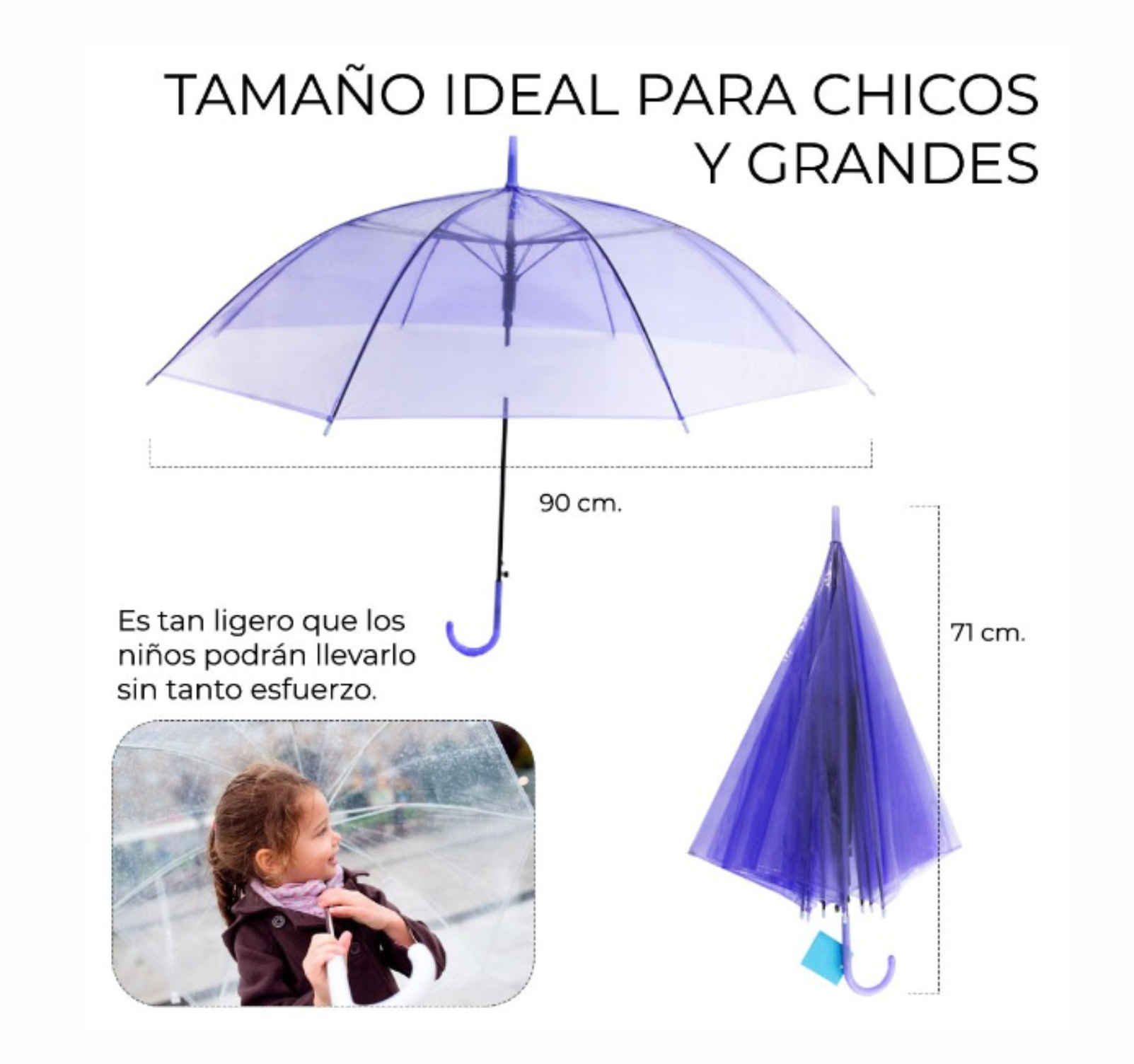 Paraguas Transparente De Colores tipo burbuja alta calidad resistente varios colores