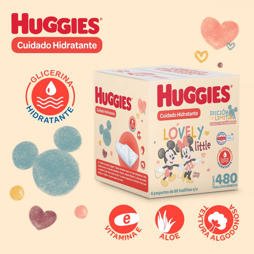 Toallitas Húmedas Huggies Cuidado Hidratante 6 Paquetes de 80 pzas, 480 Toallitas