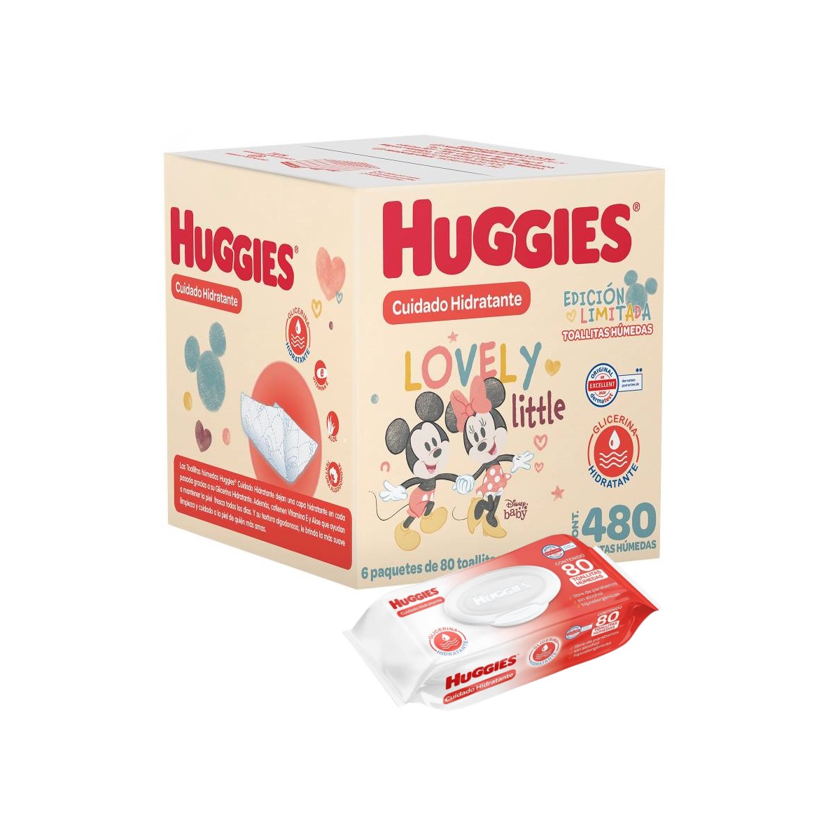 Toallitas Húmedas Huggies Cuidado Hidratante 6 Paquetes de 80 pzas, 480 Toallitas