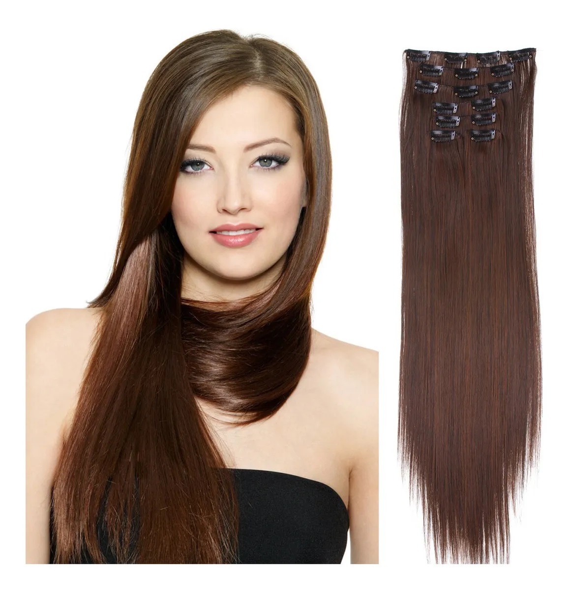 Extensiones De Cabello Sintético Set de 7 piezas con clips ONDULADA 7-4/30 CASTAÑO CLARO
