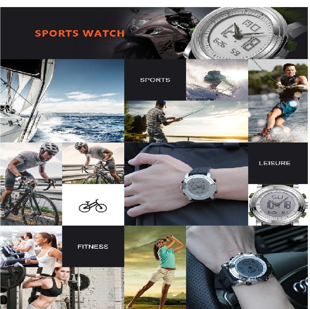Reloj pulsera deportivo azul Digital cuarzo doble movimiento resistente al agua deporte luz led