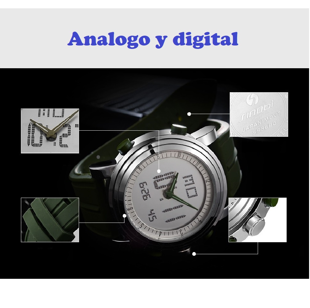 Reloj pulsera deportivo azul Digital cuarzo doble movimiento resistente al agua deporte luz led