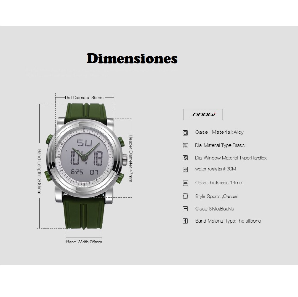 Reloj pulsera deportivo azul Digital cuarzo doble movimiento resistente al agua deporte luz led