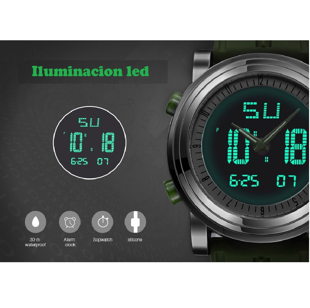 Reloj pulsera deportivo azul Digital cuarzo doble movimiento resistente al agua deporte luz led