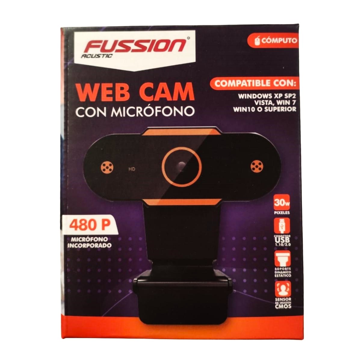 Cámara Web Fussion Acustic CAM-06 Con Micrófono - Negro