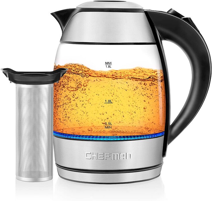 Tetera Electrica Hervidor Agua Chefman Vidrio Infusor 1.8 L 