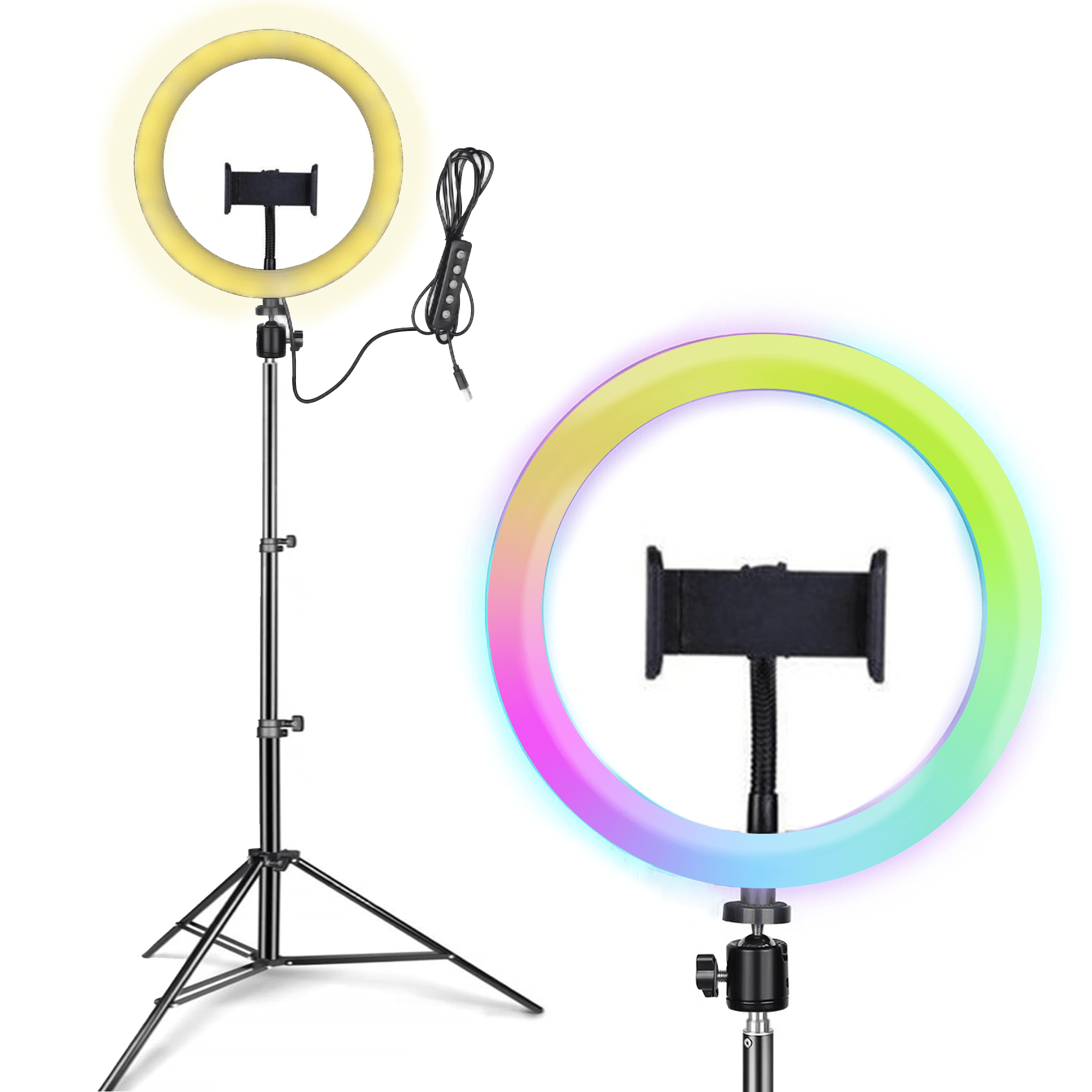 Aro Luz Multicolor Archy Anillo de luz RGB 10 Pulgadas y Tripie de 2 Metros con Soporte Celular 16 colores, 4 modos de flash
