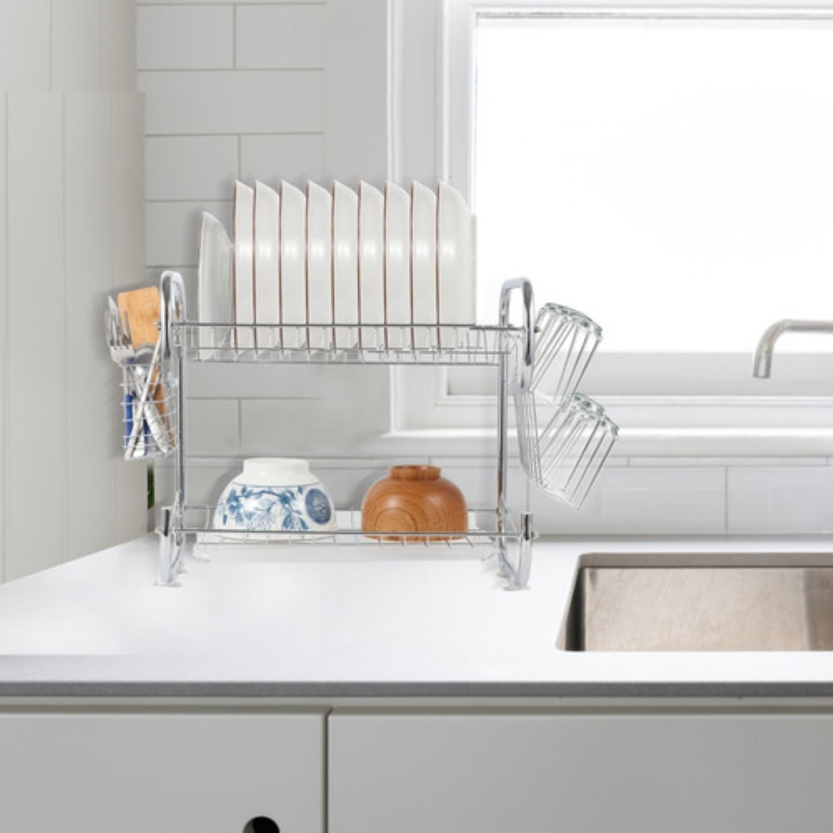 Escurridor De Platos Trastero de Acero Cromado 