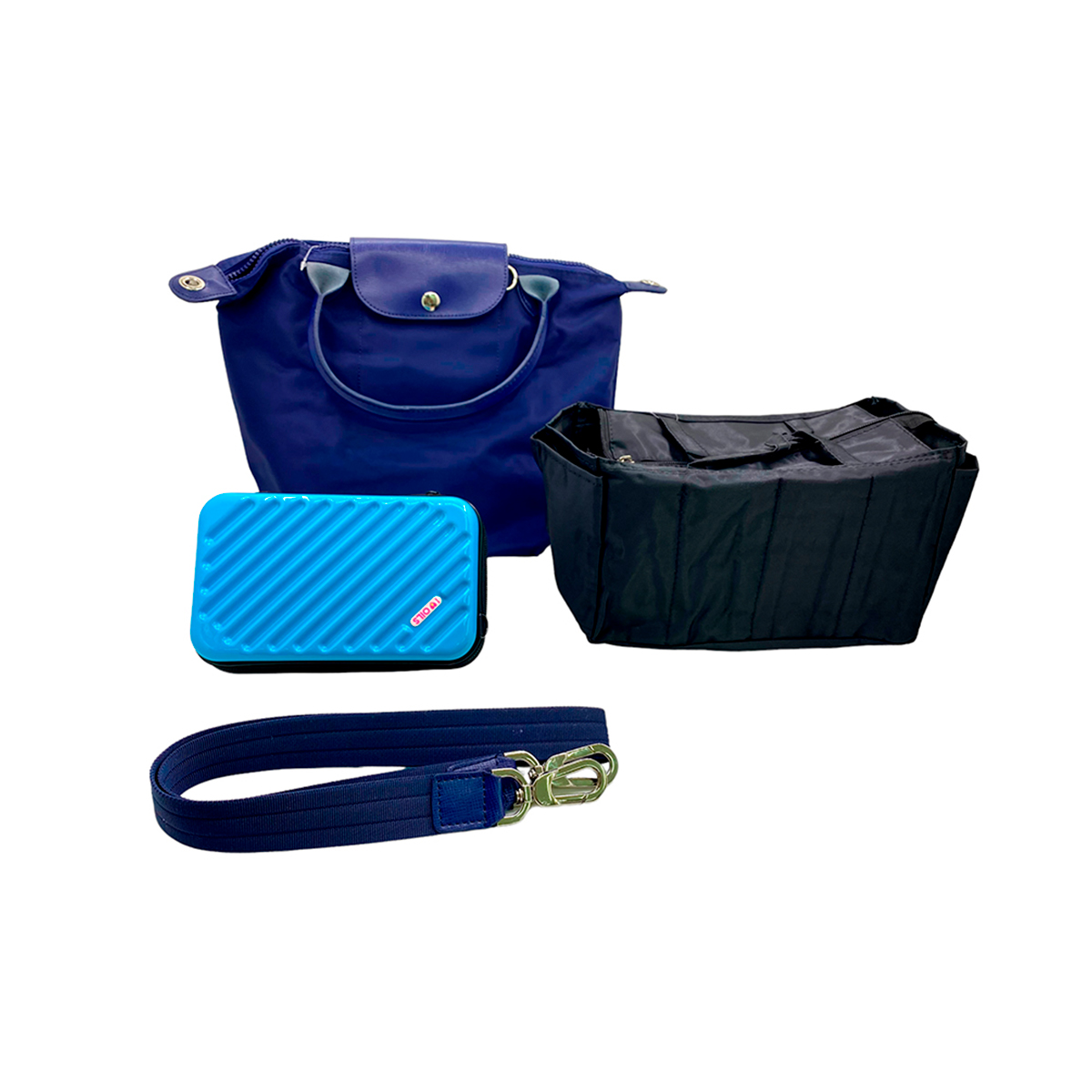 Set De Bolsa, Organizador Y Cosmetiquera En Color Azul Y Negro AZUNEAZUL8603