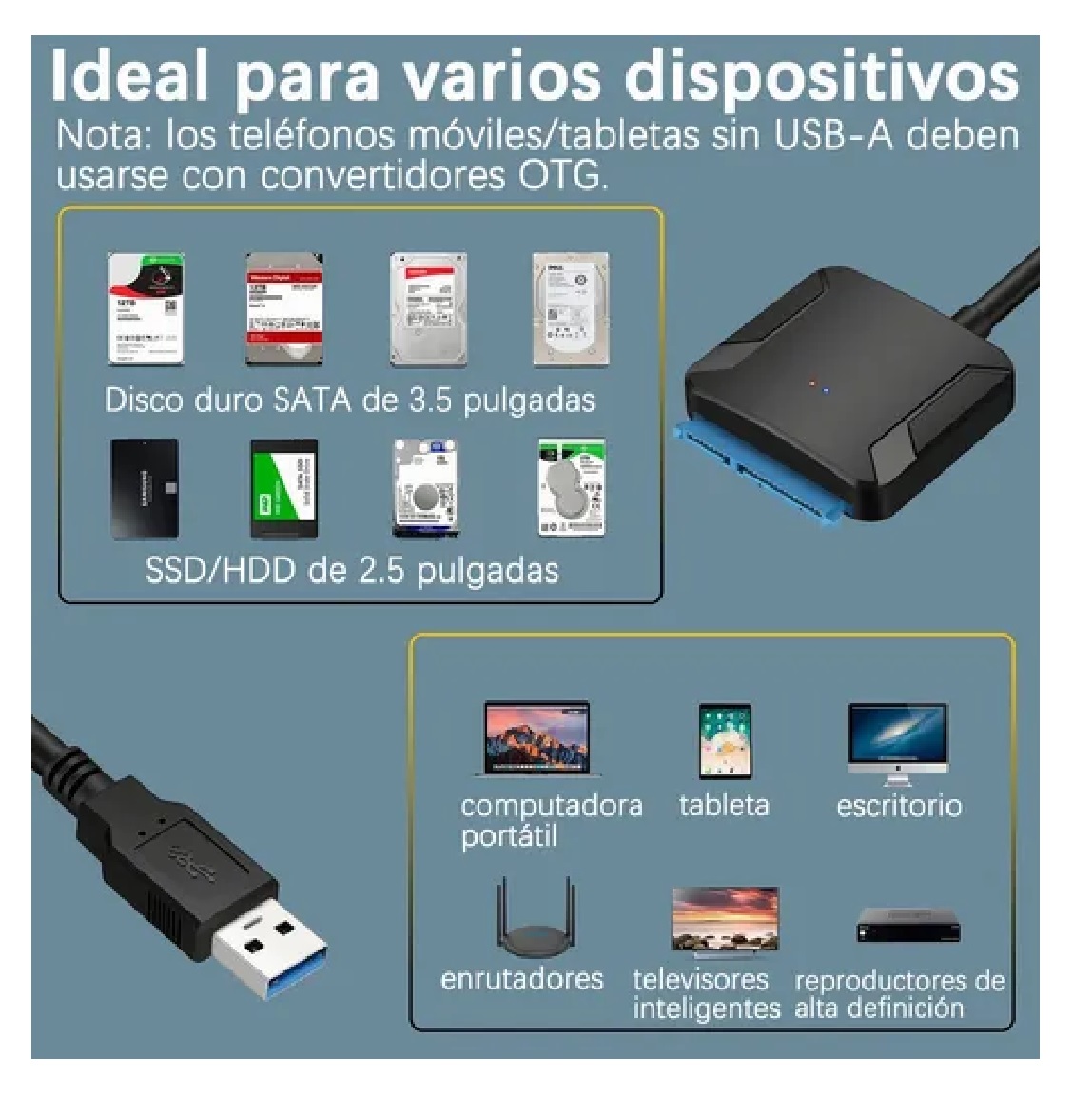 Cable Adaptador Disco Duro Sata A Usb 3.0 Hdd Ssd 3.5