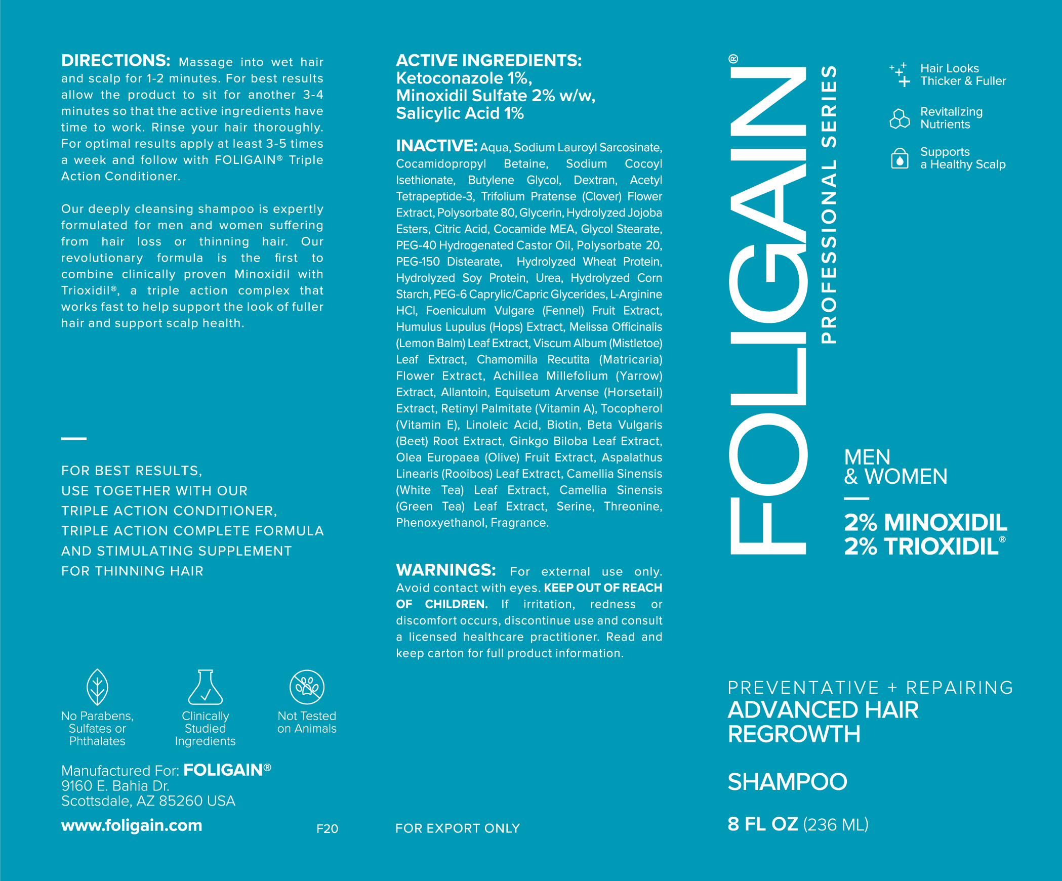 FOLIGAIN ADVANCED SHAMPOO PARA EL RECRECIMINETO DEL CABELLO 
