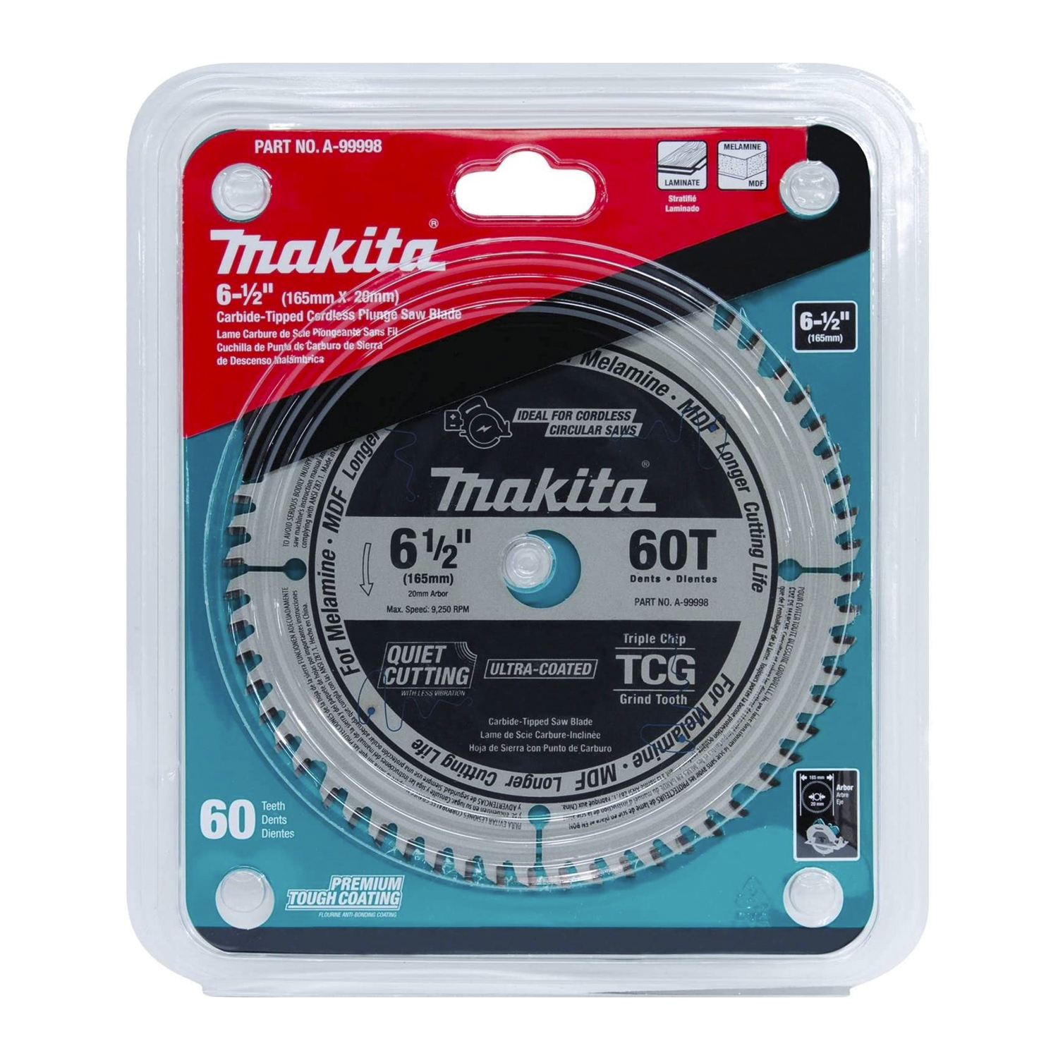 Disco Makita para Sierra 6-1/2 60 Dientes TCG 20mm Melamina