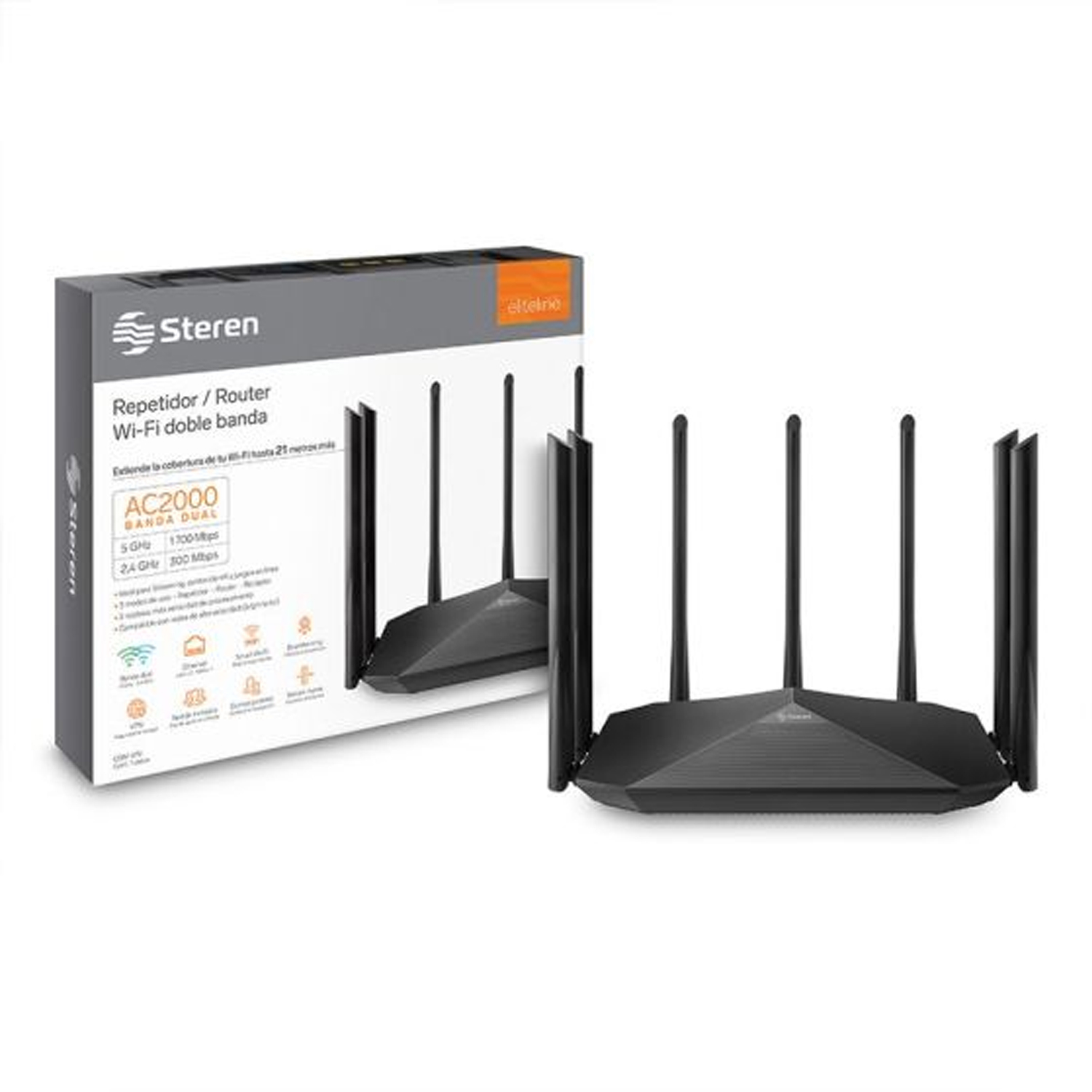 Repetidor, Router, Wisp Steren Com-870 Negro 100v/240v