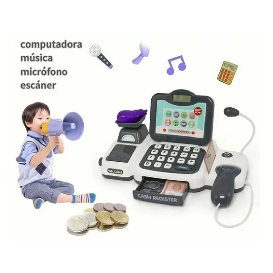 Caja registradora electrónica de juguete con micrófono
