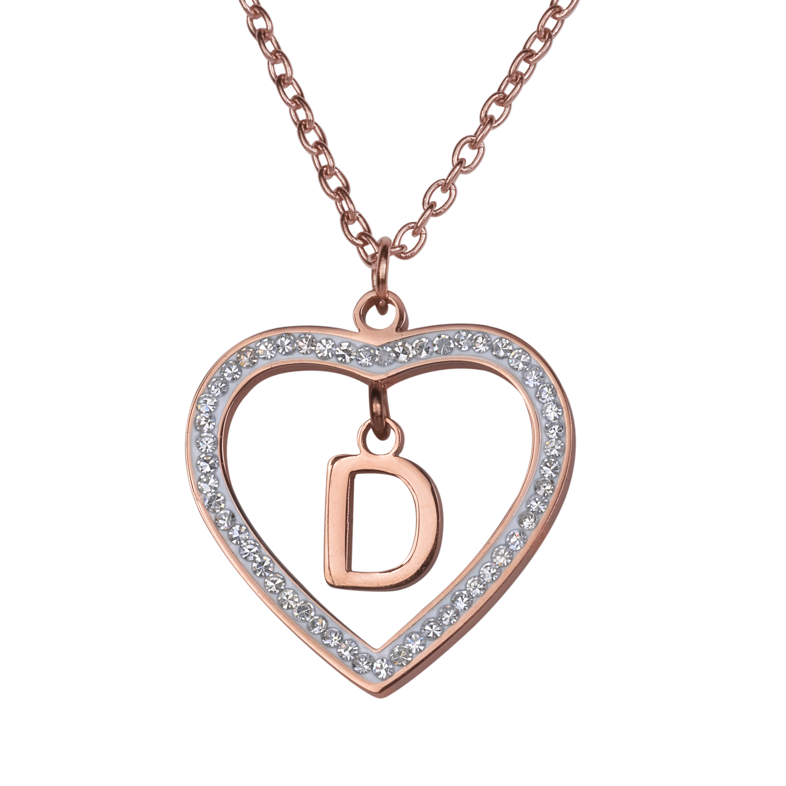 LuckyLy Collares de Mujer de Corazón con Iniciales , Acero Inoxidable con Baño de Oro Rosa 18k y Zirconia Cúbica, Cadena con Dije - Modelo Adina, Letra D