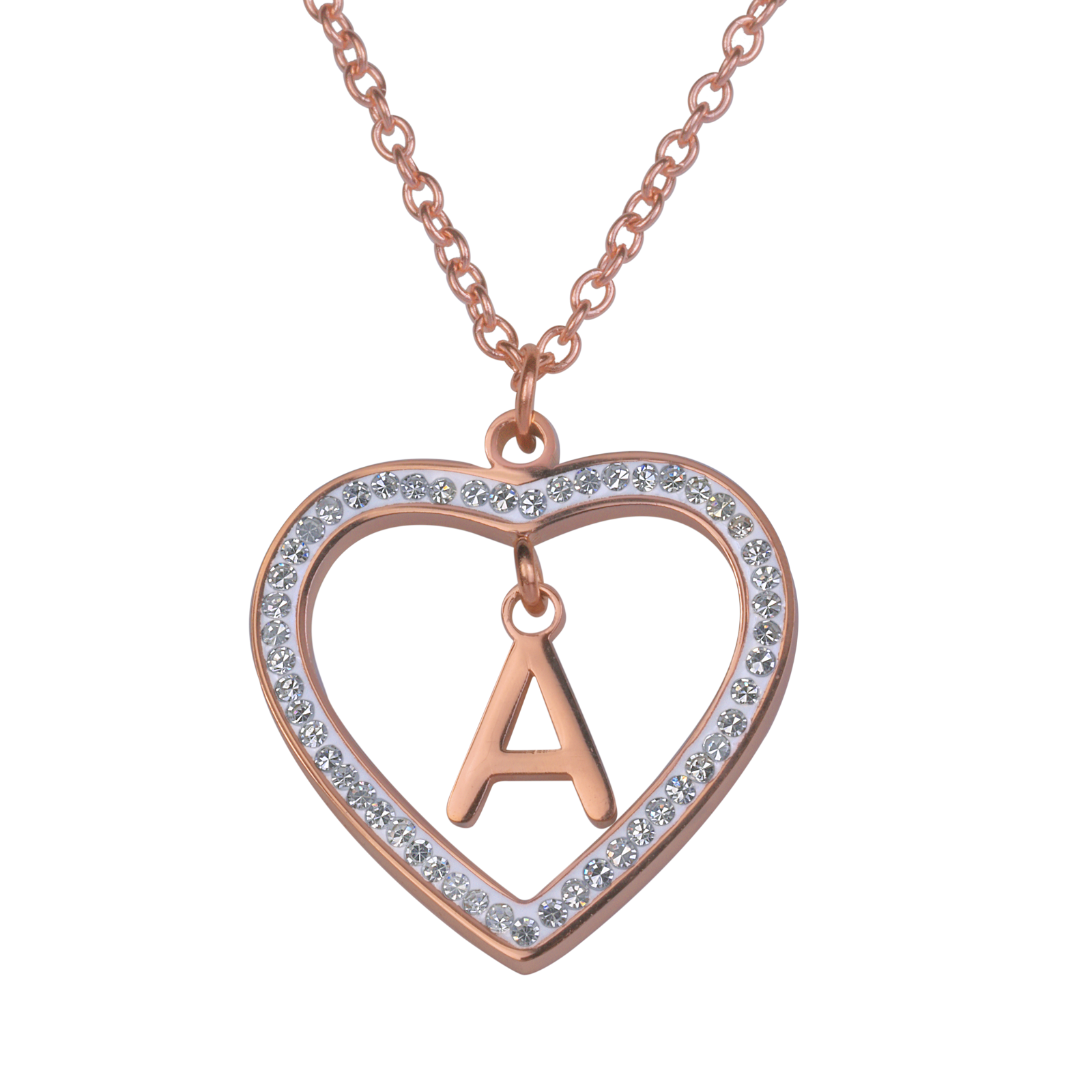 LuckyLy Collares de Mujer de Corazón con Iniciales , Acero Inoxidable con Baño de Oro Rosa 18k y Zirconia Cúbica, Cadena con Dije - Modelo Adina, Letra A