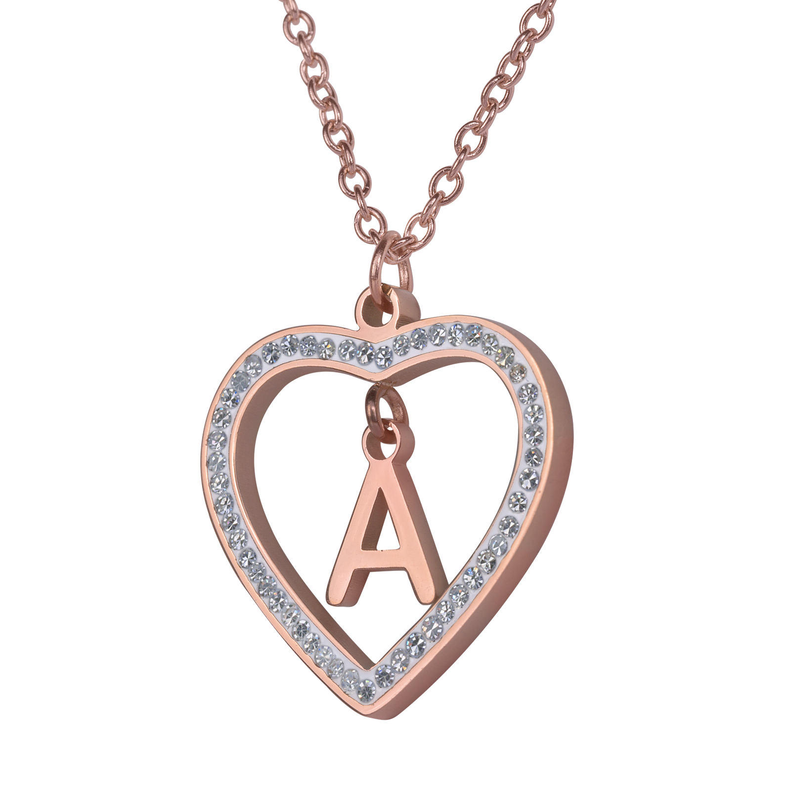 LuckyLy Collares de Mujer de Corazón con Iniciales , Acero Inoxidable con Baño de Oro Rosa 18k y Zirconia Cúbica, Cadena con Dije - Modelo Adina, Letra A