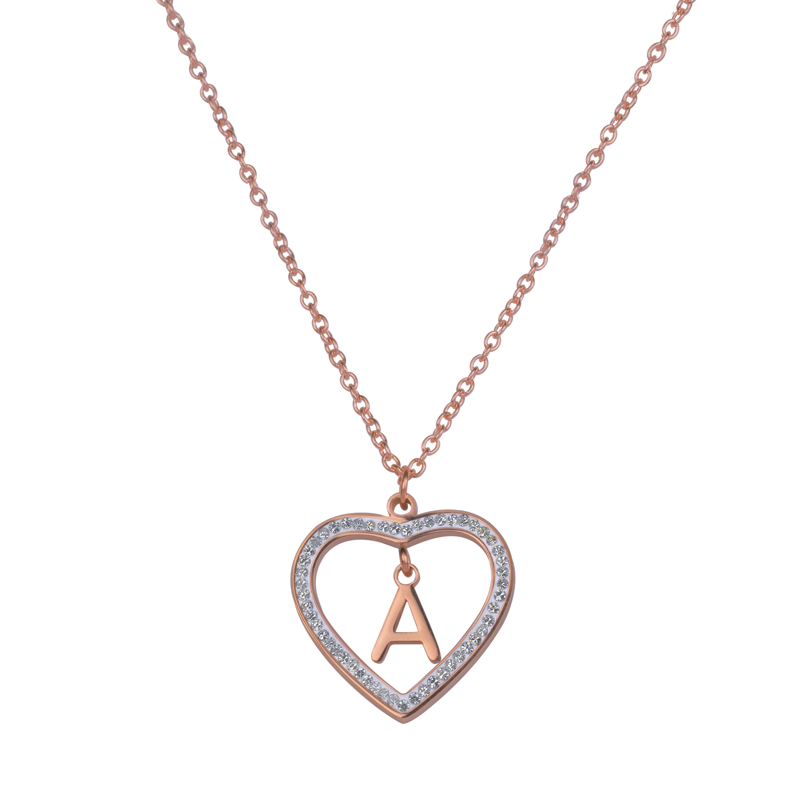 LuckyLy Collares de Mujer de Corazón con Iniciales , Acero Inoxidable con Baño de Oro Rosa 18k y Zirconia Cúbica, Cadena con Dije - Modelo Adina, Letra A