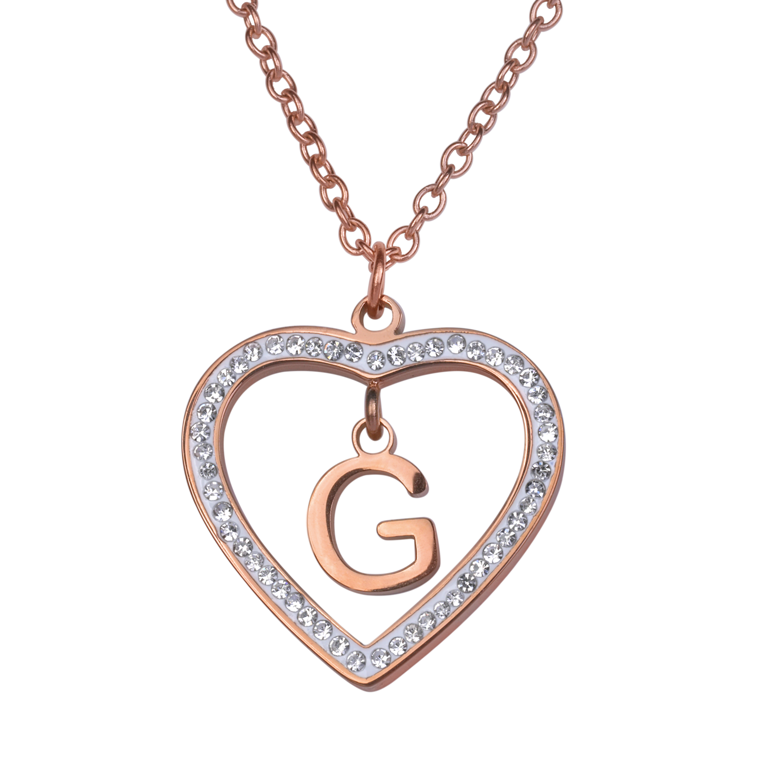 LuckyLy Collares de Mujer de Corazón con Iniciales , Acero Inoxidable con Baño de Oro Rosa 18k y Zirconia Cúbica, Cadena con Dije - Modelo Adina, Letra G