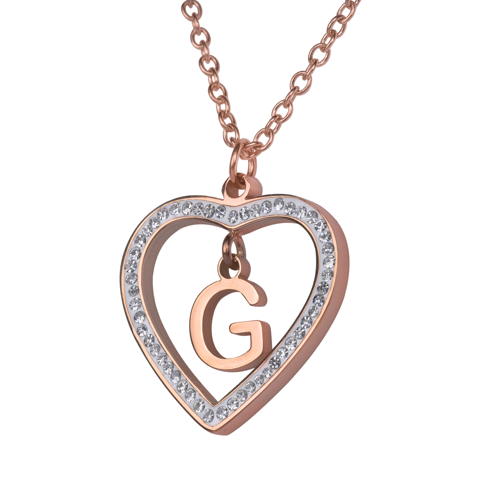 LuckyLy Collares de Mujer de Corazón con Iniciales , Acero Inoxidable con Baño de Oro Rosa 18k y Zirconia Cúbica, Cadena con Dije - Modelo Adina, Letra G