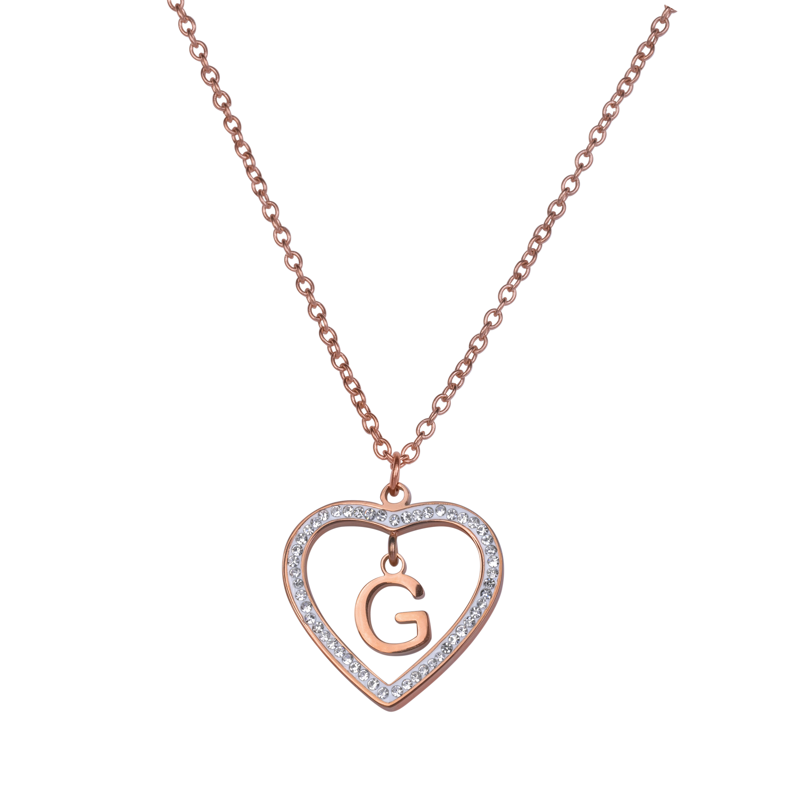 LuckyLy Collares de Mujer de Corazón con Iniciales , Acero Inoxidable con Baño de Oro Rosa 18k y Zirconia Cúbica, Cadena con Dije - Modelo Adina, Letra G