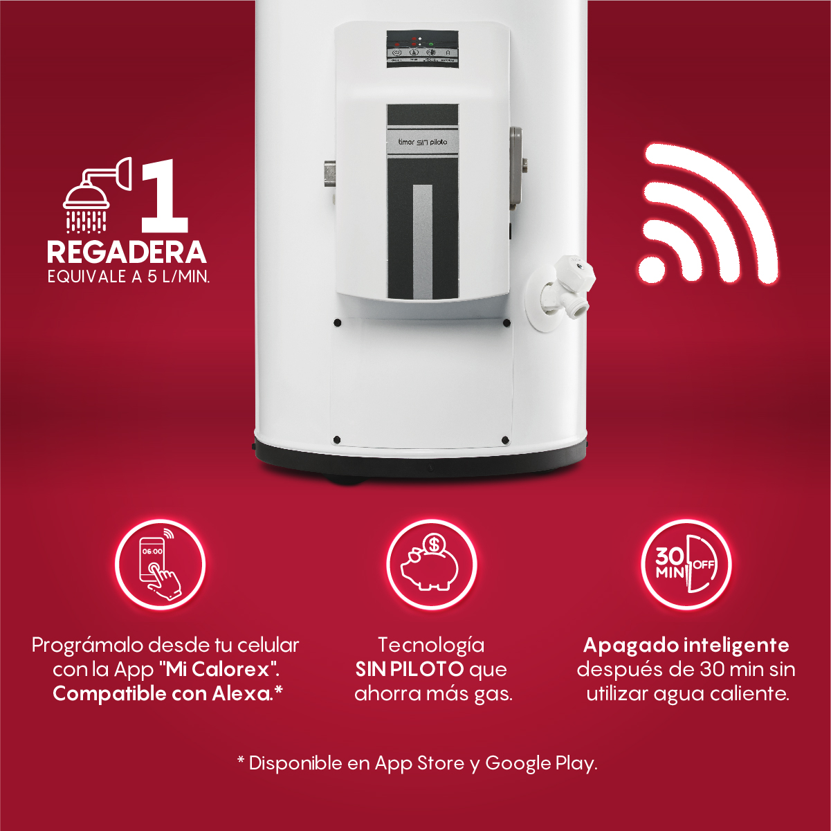 Calentador de Agua, Depósito Sin Piloto Wi-Fi  G-10 para 1 Servicio, 38 Litros Gas Natural