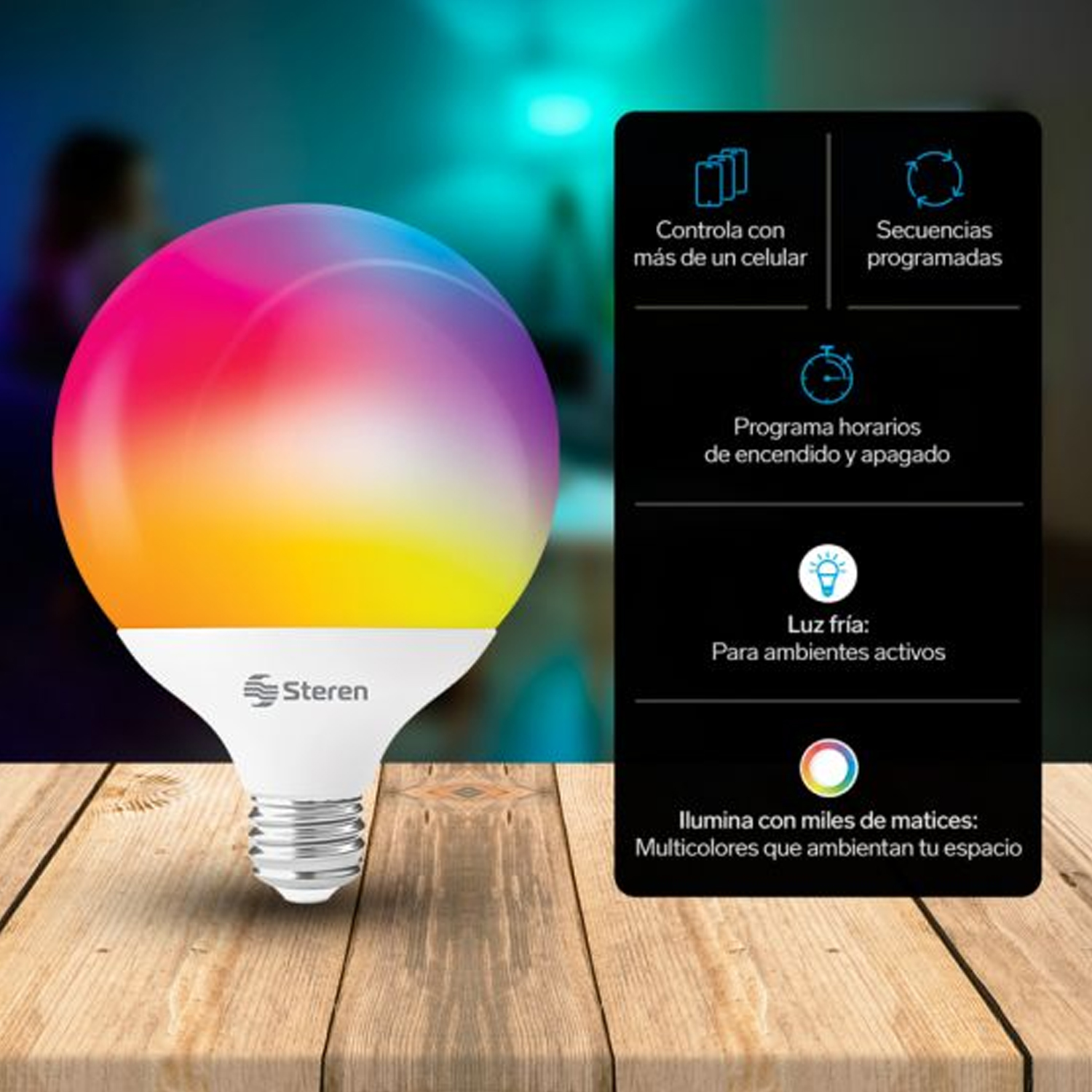 Foco Led Wifi Multicolor Steren SHOME-122 15w Inteligente