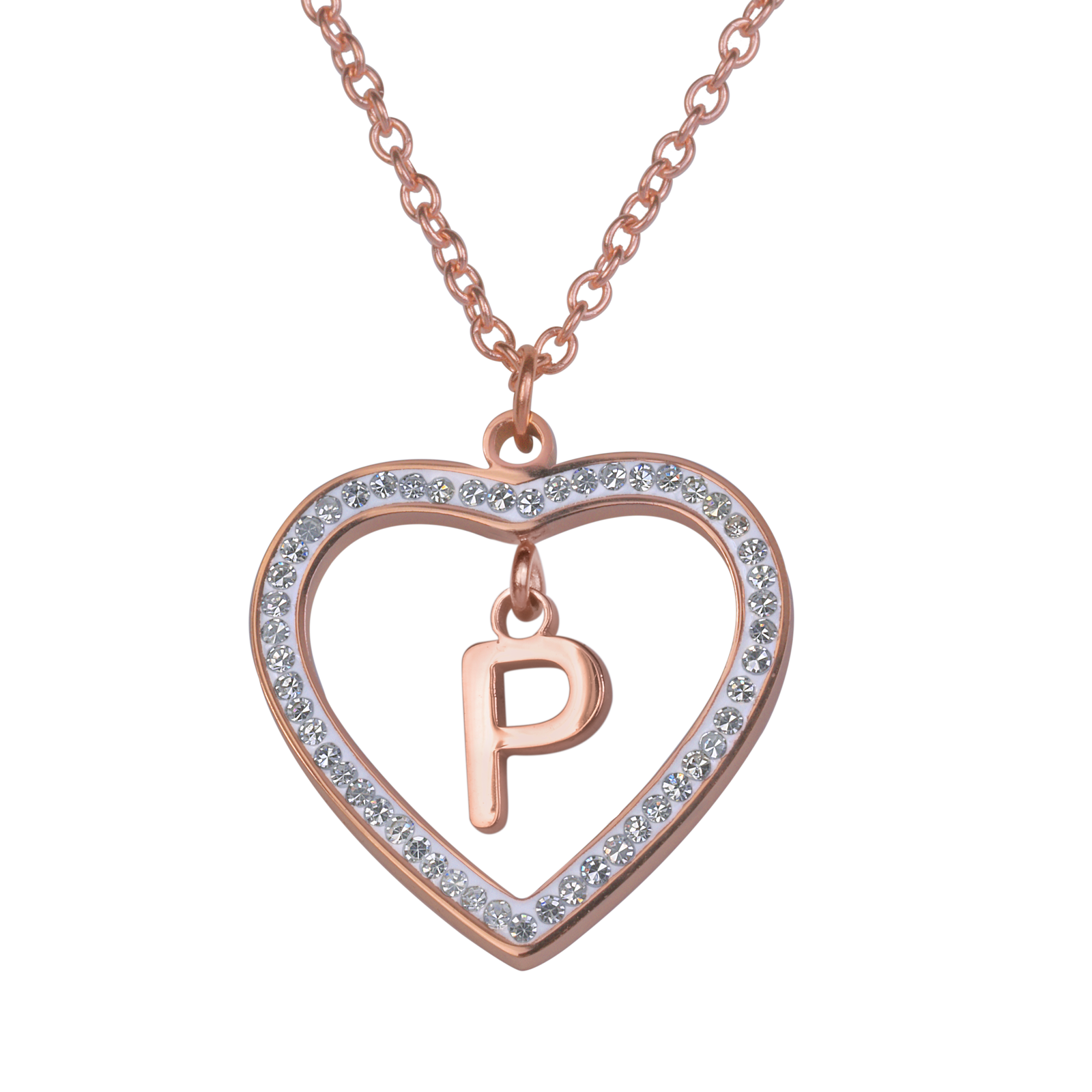 LuckyLy Collares de Mujer de Corazón con Iniciales , Acero Inoxidable con Baño de Oro Rosa 18k y Zirconia Cúbica, Cadena con Dije - Modelo Adina, Letra P