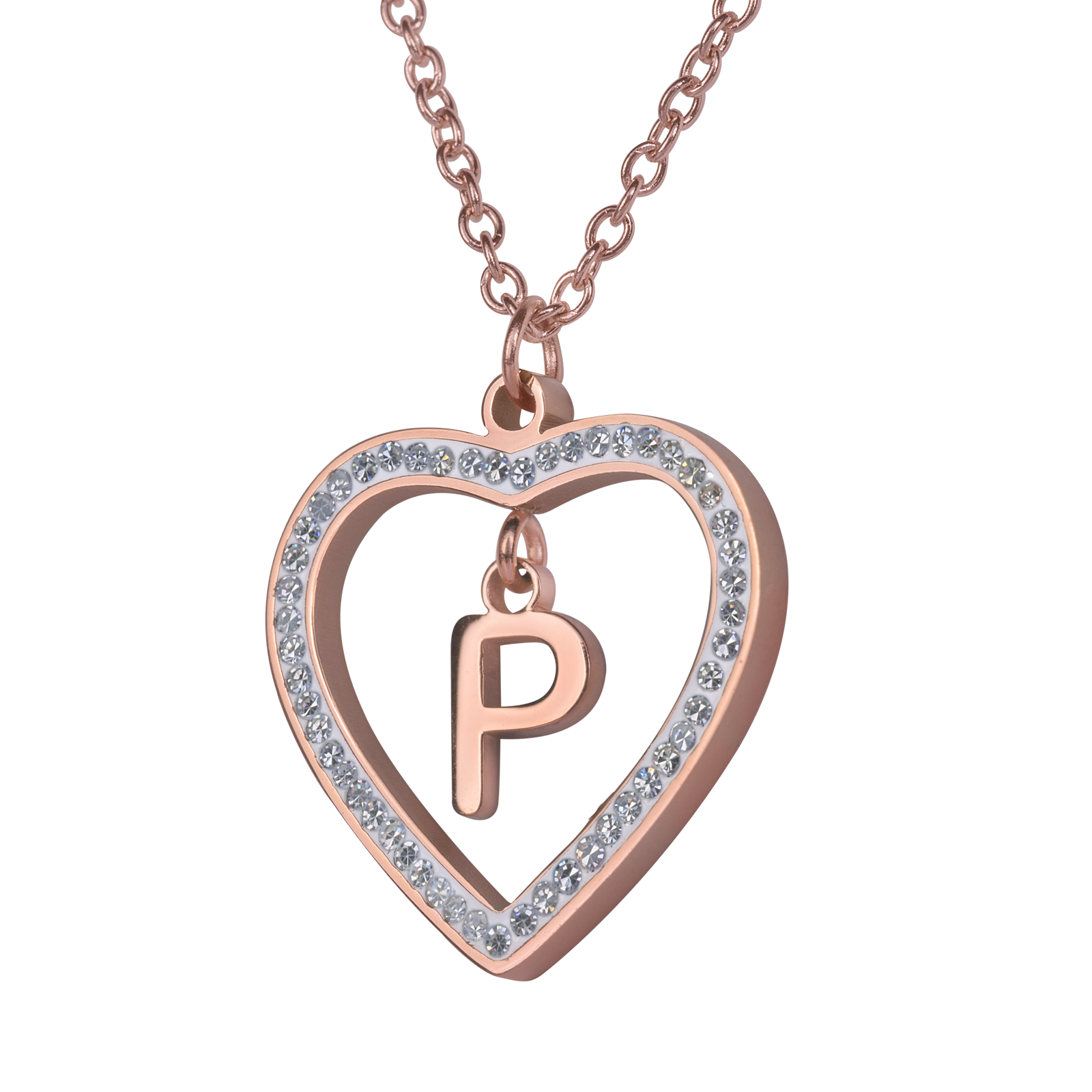 LuckyLy Collares de Mujer de Corazón con Iniciales , Acero Inoxidable con Baño de Oro Rosa 18k y Zirconia Cúbica, Cadena con Dije - Modelo Adina, Letra P