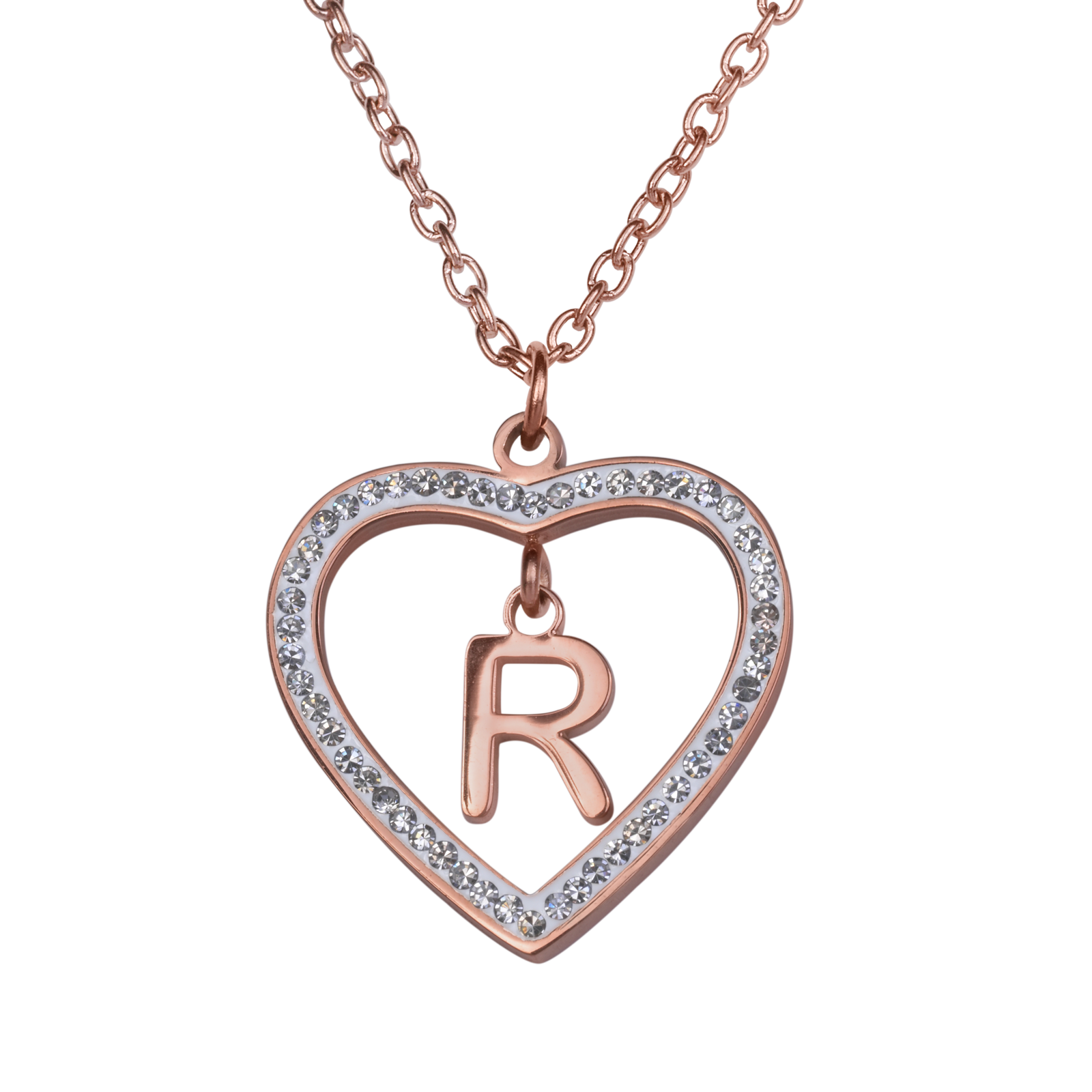 LuckyLy Collares de Mujer de Corazón con Iniciales , Acero Inoxidable con Baño de Oro Rosa 18k y Zirconia Cúbica, Cadena con Dije - Modelo Adina, Letra R