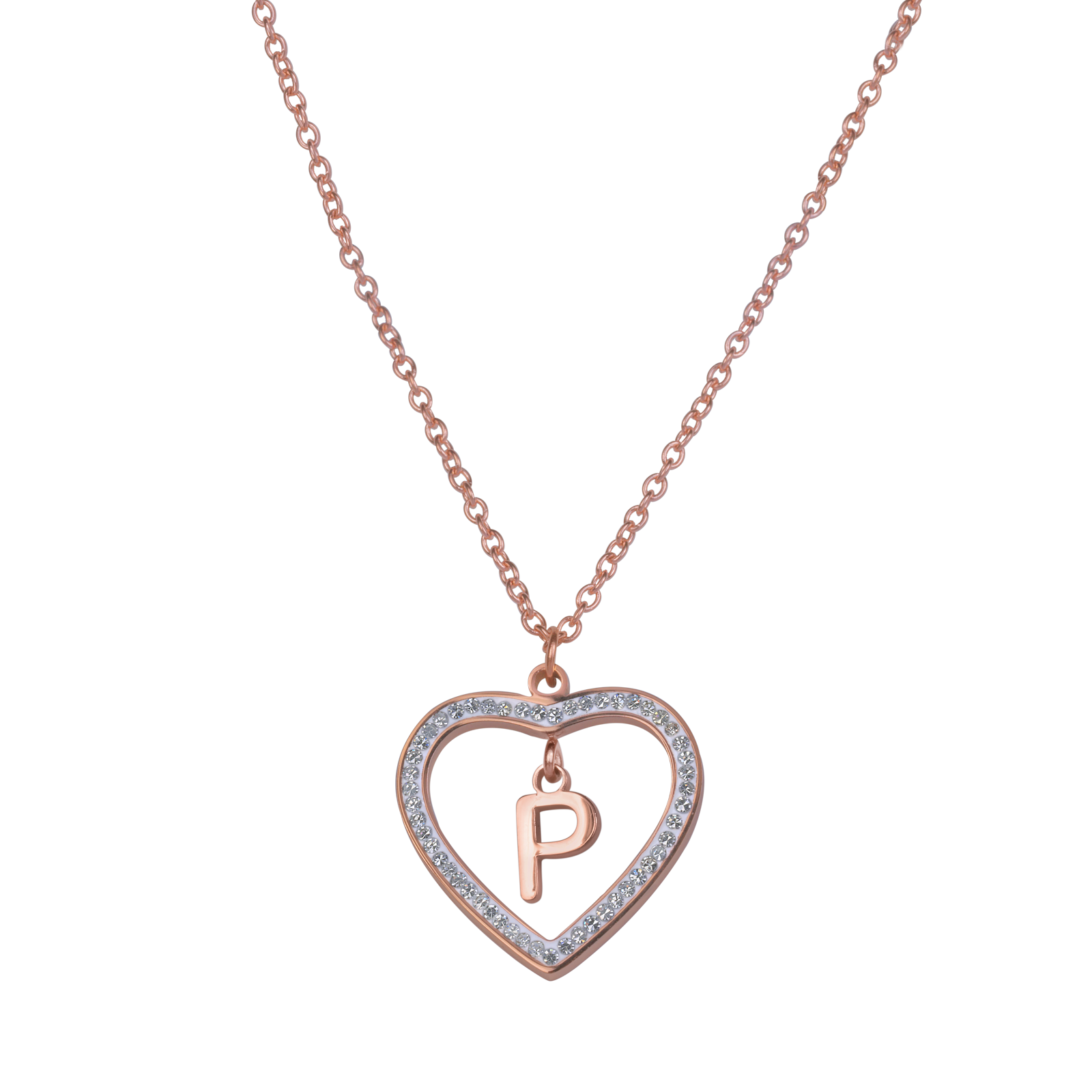 LuckyLy Collares de Mujer de Corazón con Iniciales , Acero Inoxidable con Baño de Oro Rosa 18k y Zirconia Cúbica, Cadena con Dije - Modelo Adina, Letra P