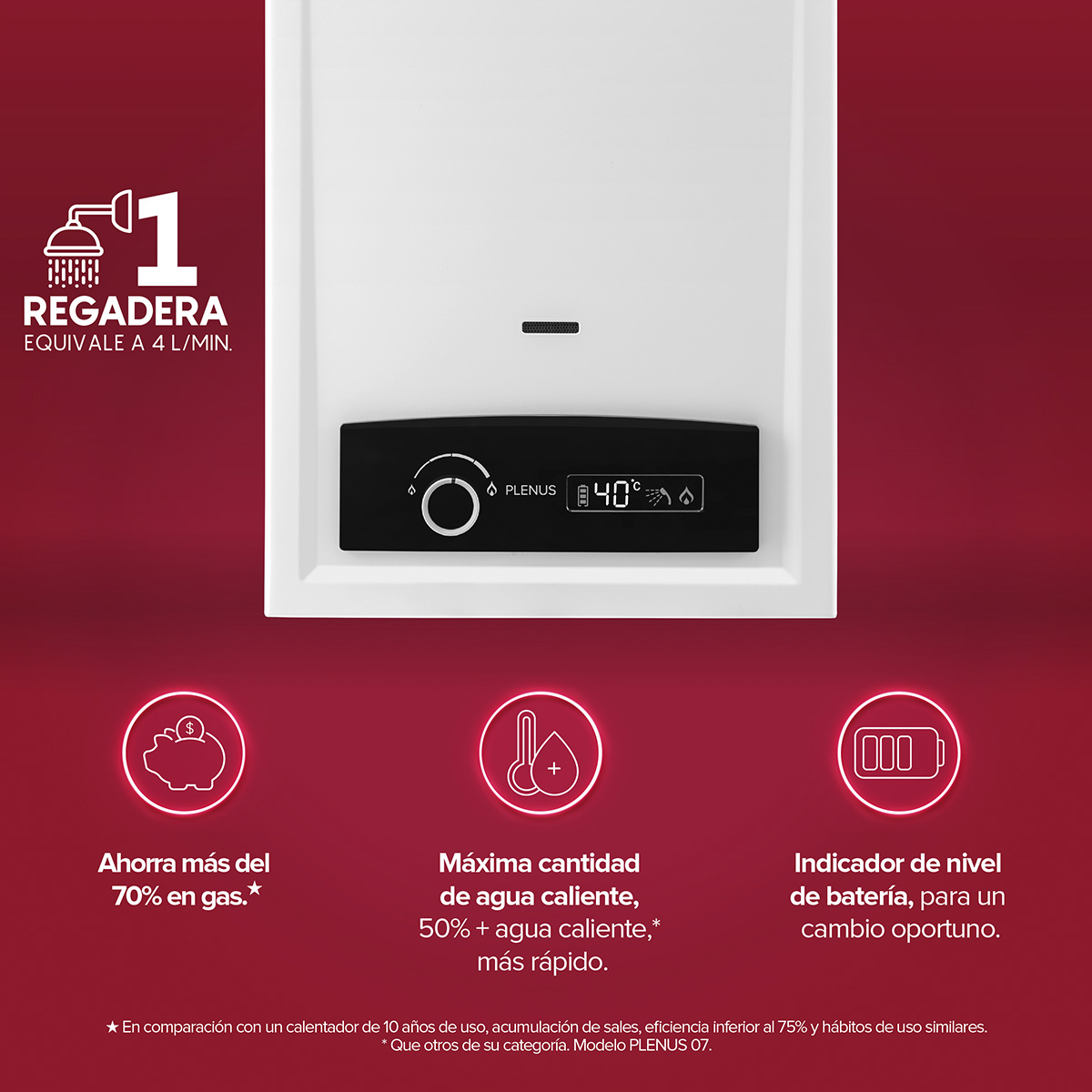 Calorex Calentador de Agua Instantáneo PLENUS 07 LP para 1 Servicio, 6 Litros/Minuto Gas Natural