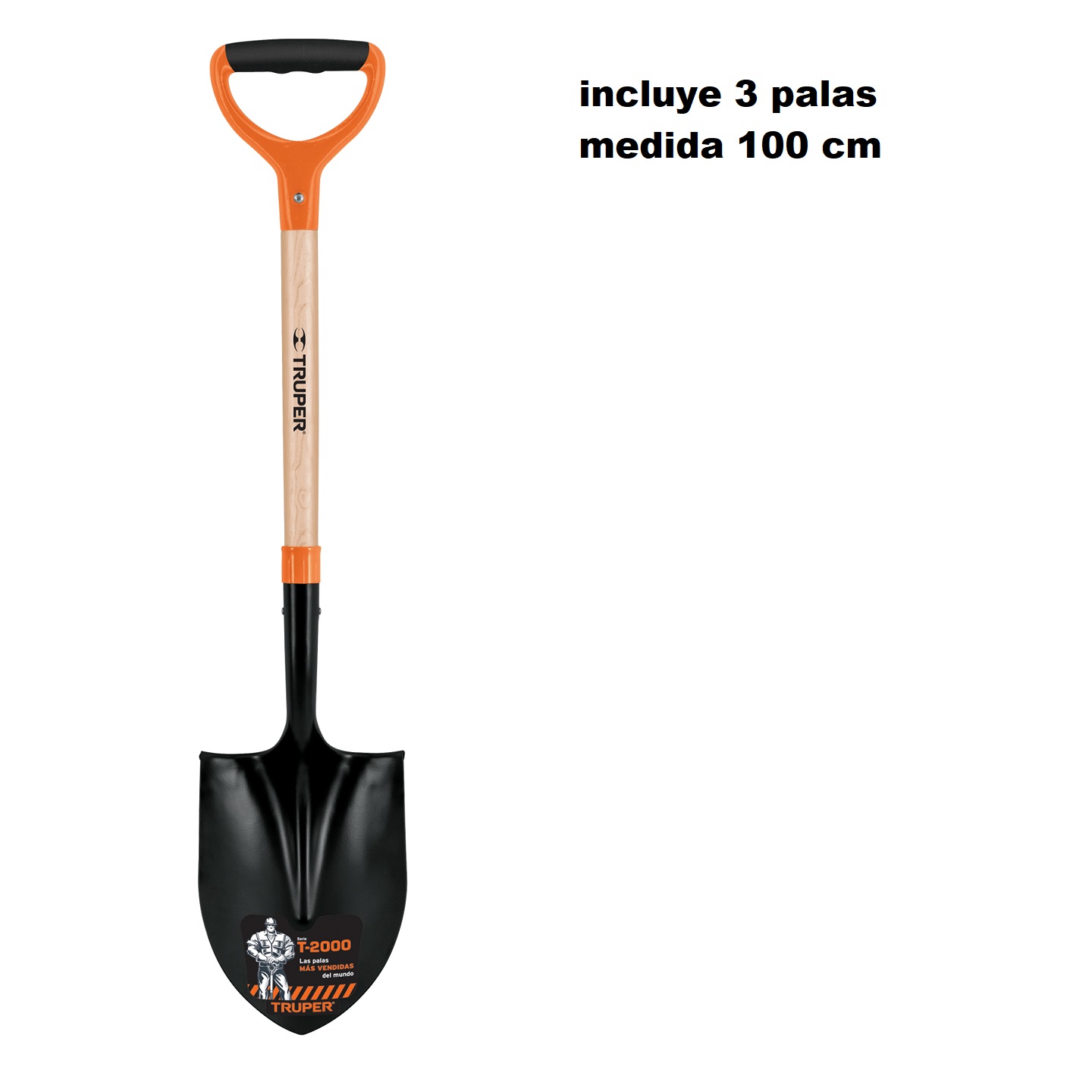 Pala Redonda Grande 100 cm Mango de madera para Jardinería -Construcción paquete de 3 piezas Truper 