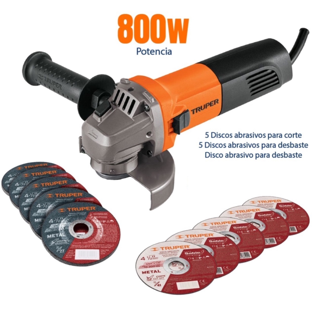 Esmeriladora Cortadora Truper con 5 discos de desbaste y 5 discos de corte 800 w 