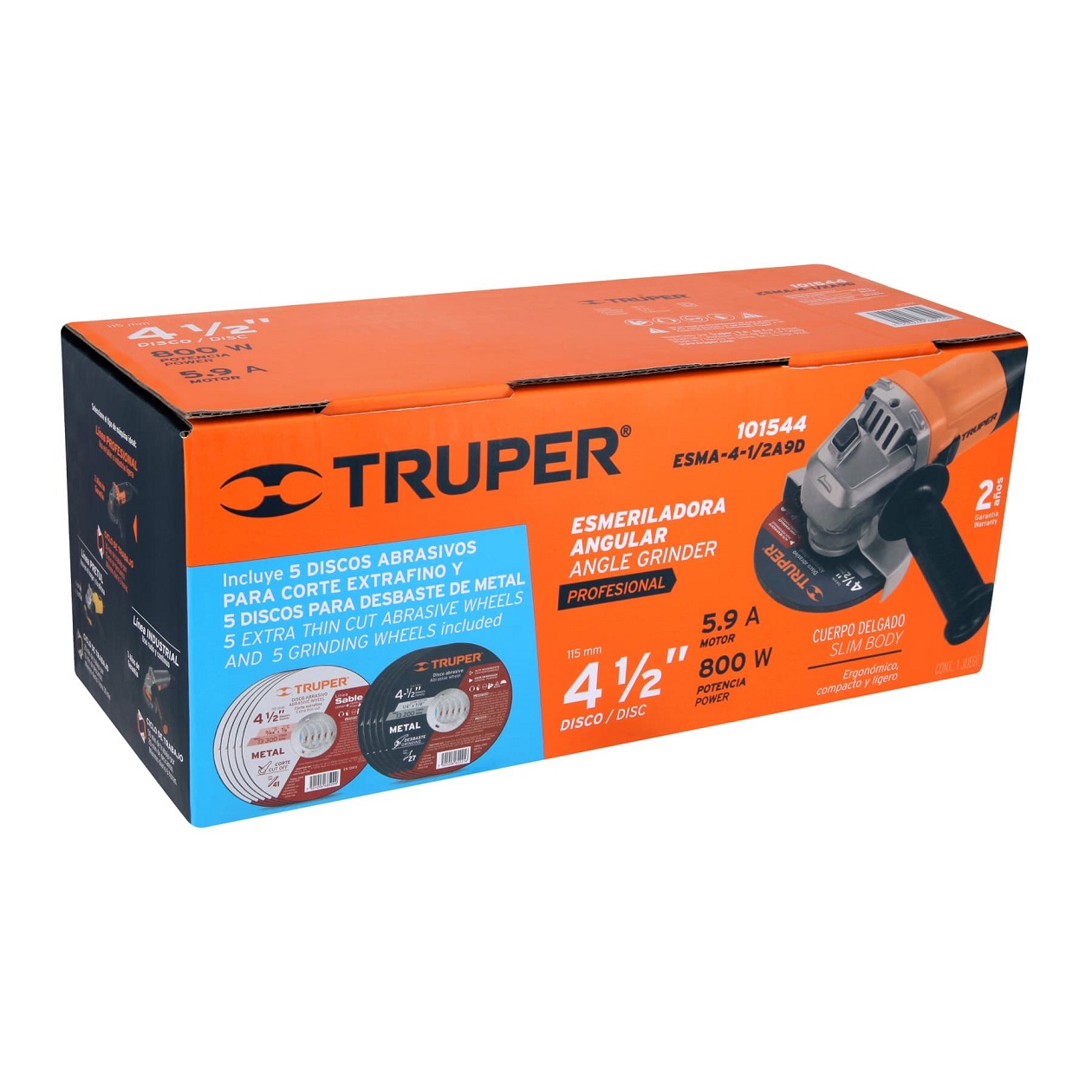Esmeriladora Cortadora Truper con 5 discos de desbaste y 5 discos de corte 800 w 