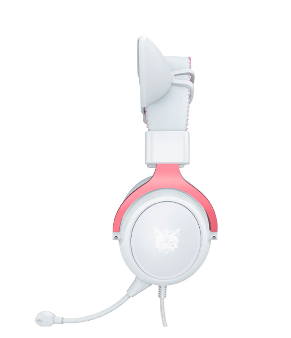 Audífonos gamer con audífonos con orejas de gato blanco con rosa