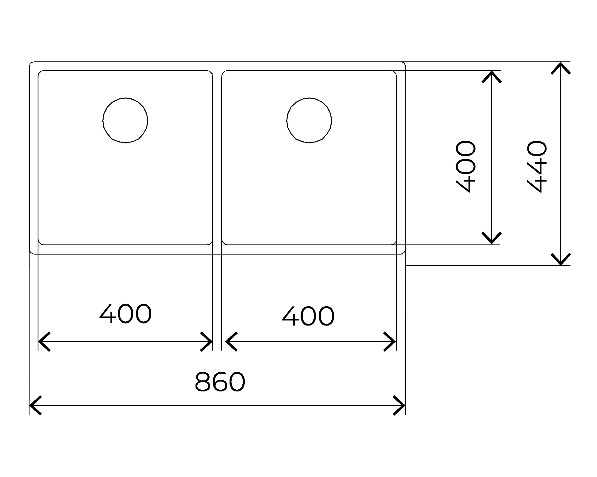 Tarja Submontar Teka BE LINEA RS15 2C 860 de 86 cm (33") Dos Tinas Acero Inox.