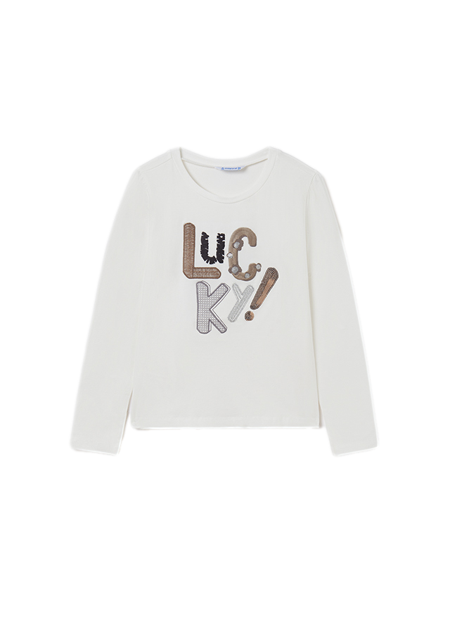 Conjunto playera manga larga con apliques y falda de tricot para niña marca Mayoral