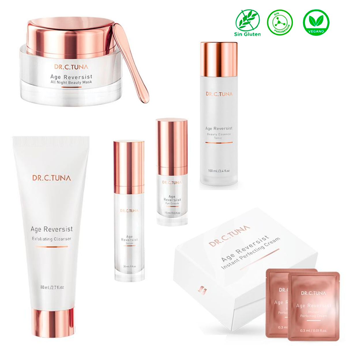Suero Facial  Prevención de Arrugas y Líneas Finas Set Age Reversist Limpiador Exfoliante Cuidado Facial  