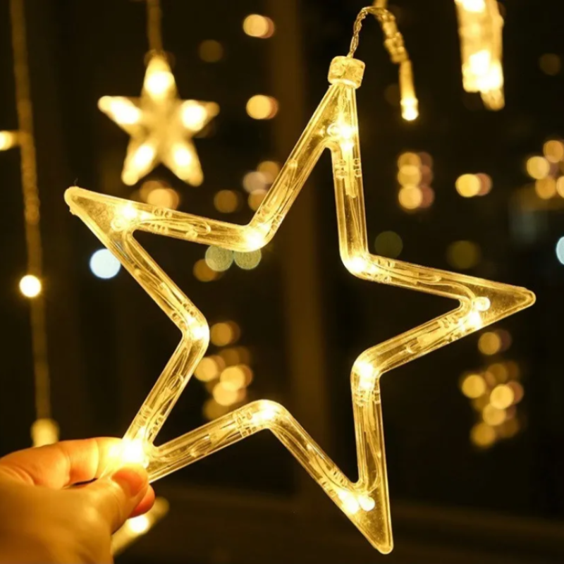 Serie De Luces Navideño Cascada Estrellas 138leds Colores