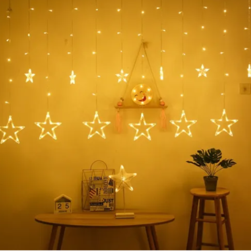 Serie De Luces Navideño Cascada Estrellas 138leds Colores