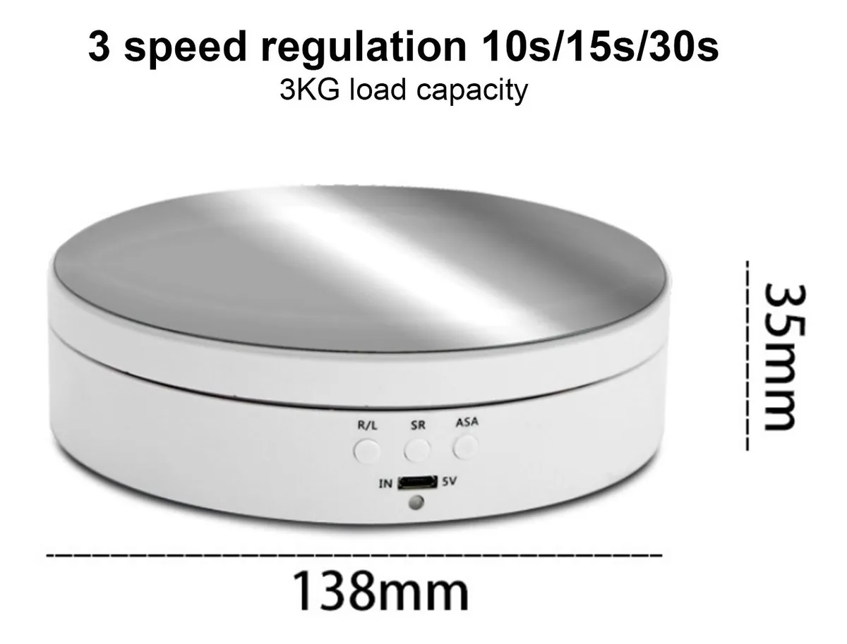 Base Giratoria Eléctrica De 3 Velocidades y 4 ángulos de giro, Soporta 3 Kg .