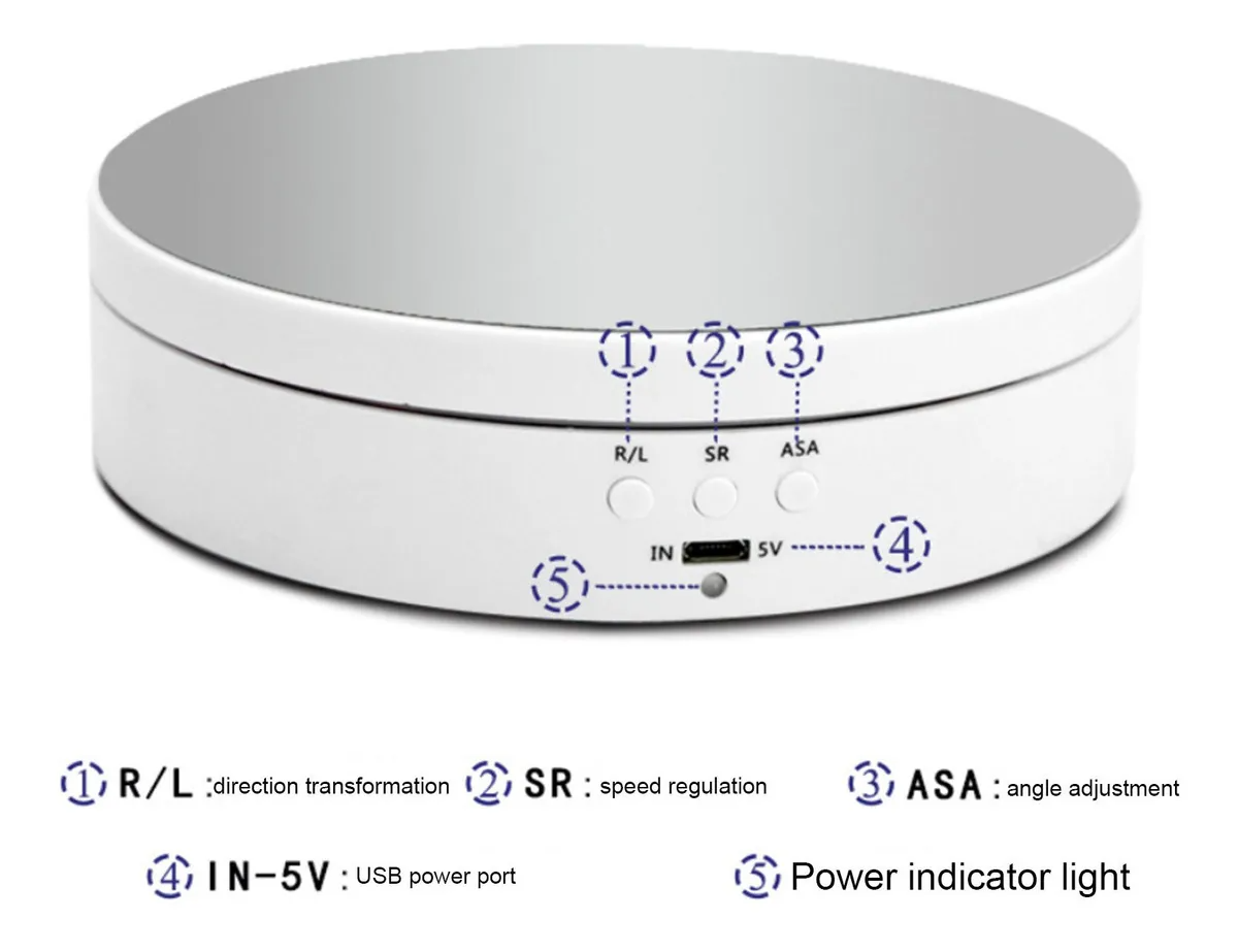 Base Giratoria Eléctrica De 3 Velocidades y 4 ángulos de giro, Soporta 3 Kg .