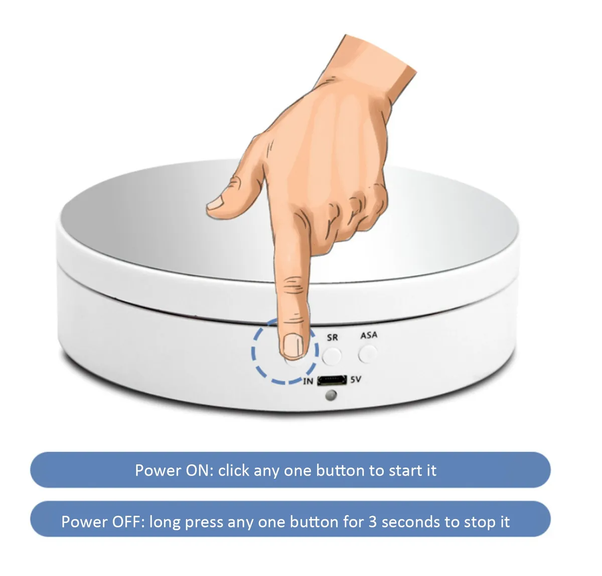 Base Giratoria Eléctrica De 3 Velocidades y 4 ángulos de giro, Soporta 3 Kg .
