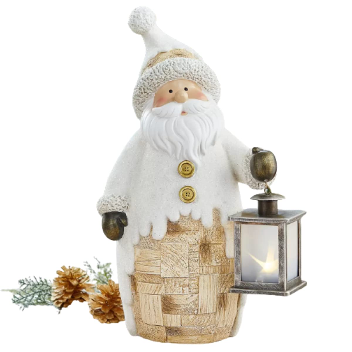 Santa Claus/Papá Noel con Linterna - Figura Decorativa para Navidad con luz LED Brillante para Interiores, Resina, 38.3 cm (1 Pieza)