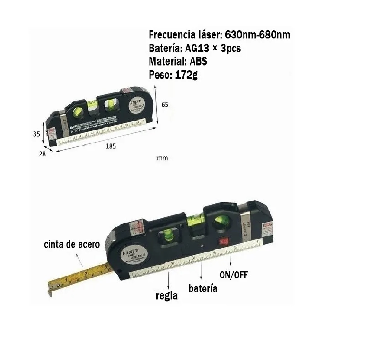 Nivel Láser Multifuncional Nivel Burbuja 3 Modos 2,5 M