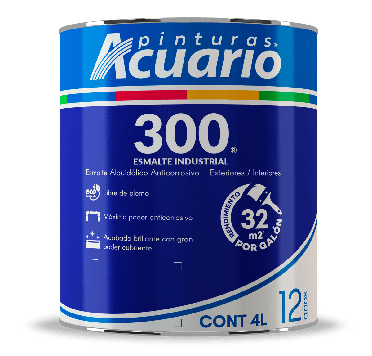 Pintura Esmalte 300 Color Azul Fuerte Acuario 4 Lt EA30340